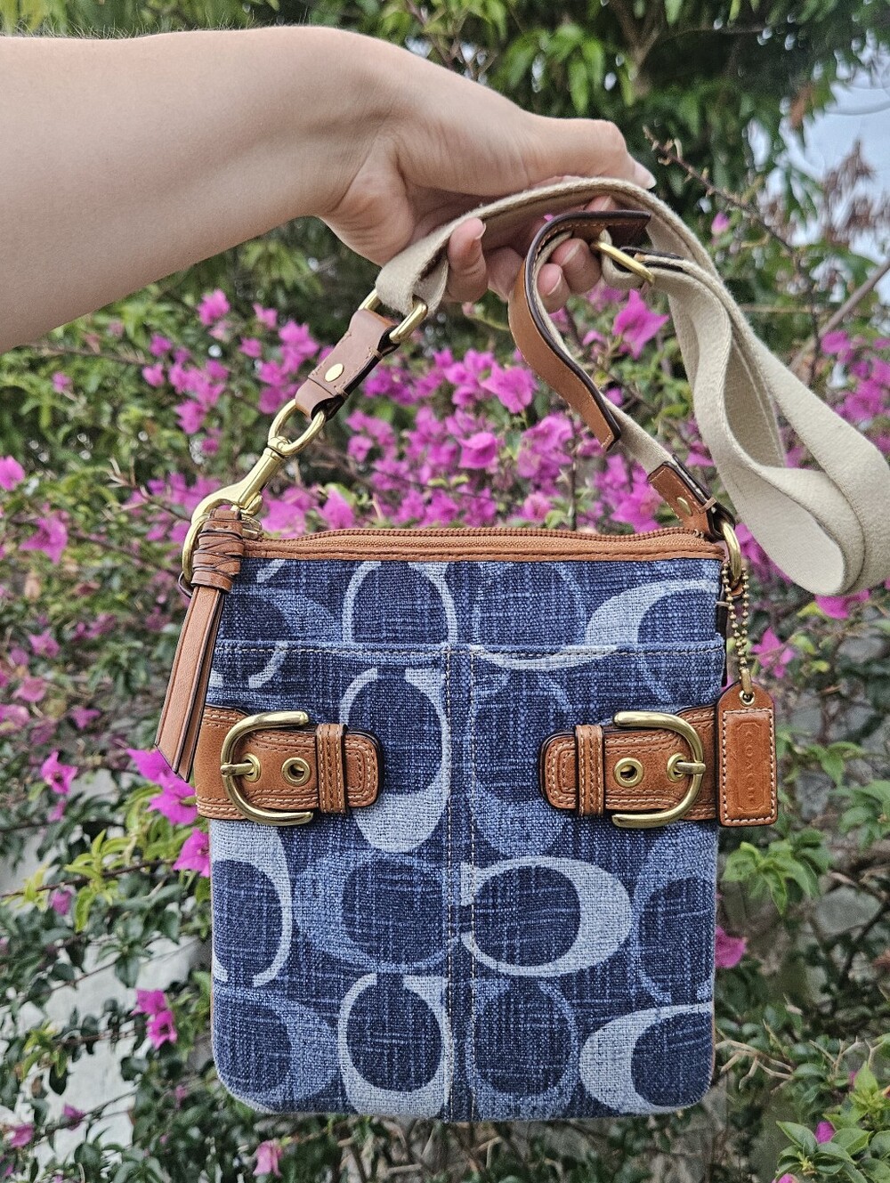 EUC Coach Y2K Signature Linen Denim Swingpack Crossbody 41464